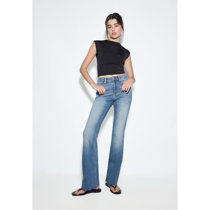Stradivarius D74 Stretch flared jeans met split  LICHTBLAUWE DENIM WASSING 36