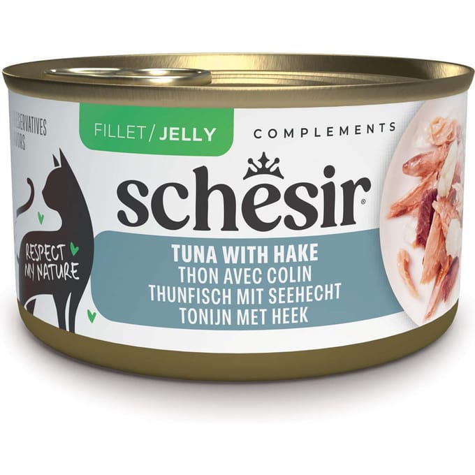 12x70g Schesir Complements in Gelee Thunfisch mit Seehecht Katzenfutter nass
