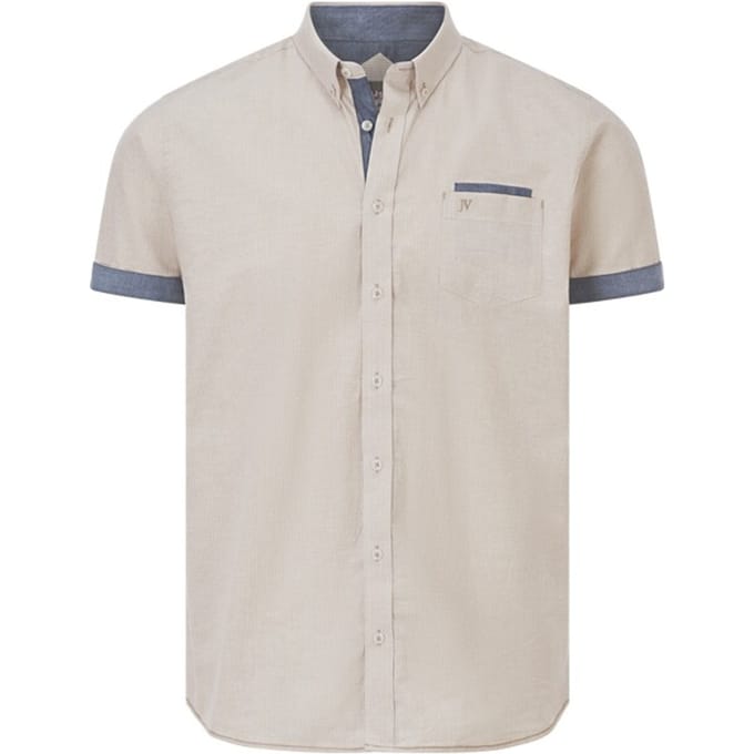 Jan Vanderstorm herren Overhemd Met Korte Mouwen - 51/52 - lichtbruin - Plus Size