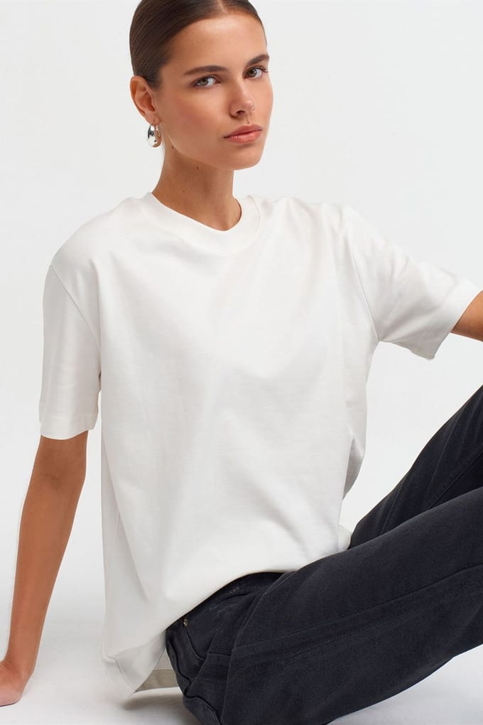 Dames Katoenen T-shirt met Ronde Hals