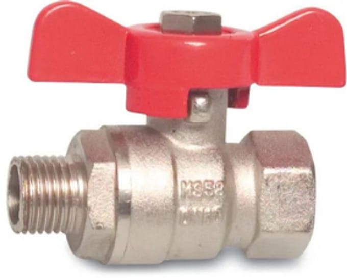 Kogelkraan vlinder messing vernikkeld 3/4" binnendraad x buitendraad 25 bar type 105