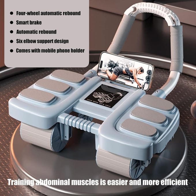 Buikspierroller - Core Trainer - Krachttraining Thuis - Automatische Rebound - 42x36x24 cm - Blauw
