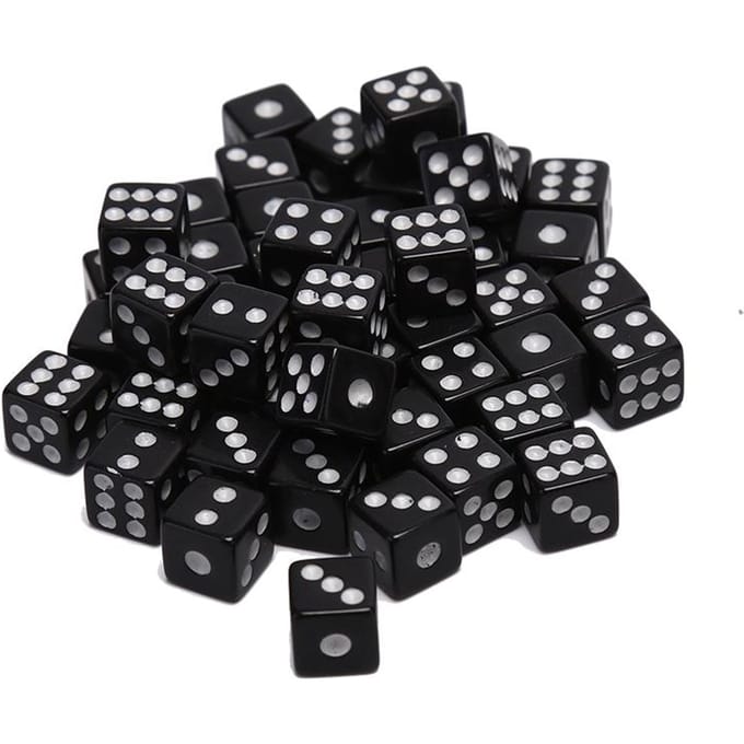 Lot de 50 dés de jeu en plastique blanc/noir/rouge en acrylique
