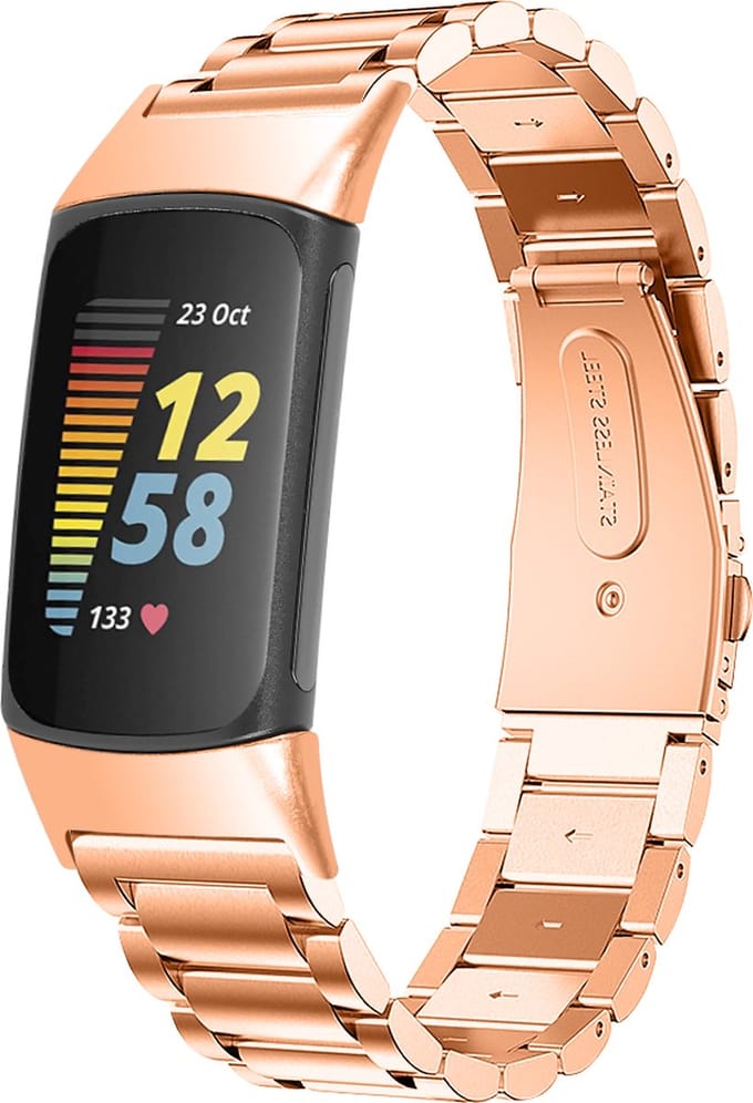 YONO Bandje geschikt voor Fitbit Charge 6 - 5 - Schakel - Metaal - Rose Goud