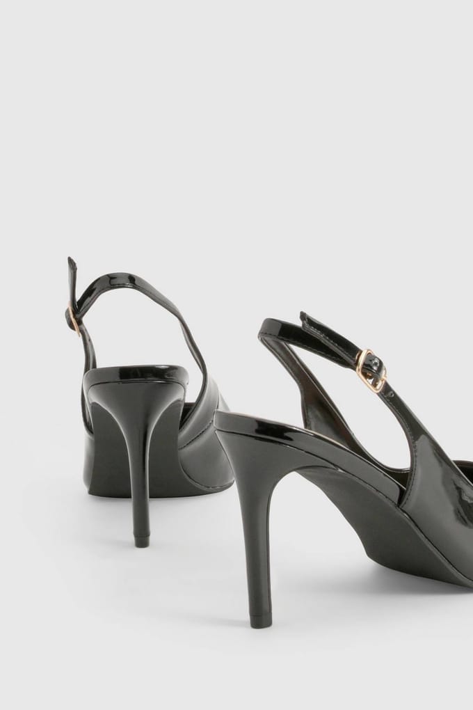 boohoo Dames Patent Middenhoge Slingback Courtschoenen | Zwart | Maat: 41