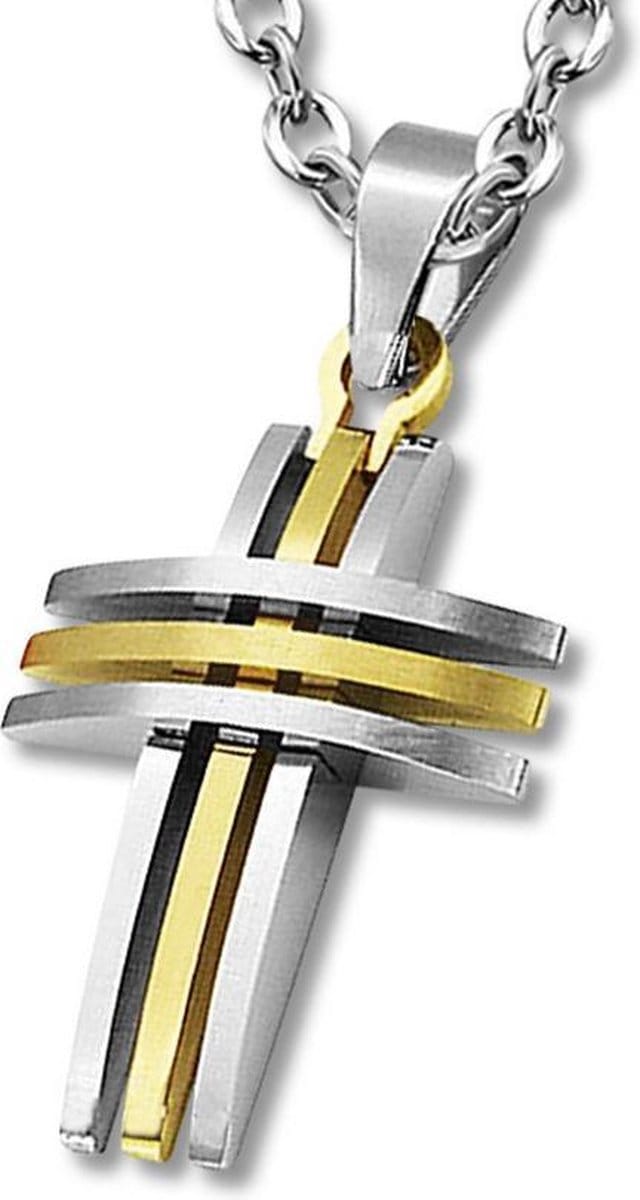 Montebello Ketting Bolt Duo - 316L Staal - Kruis - 50x34mm - 60cm