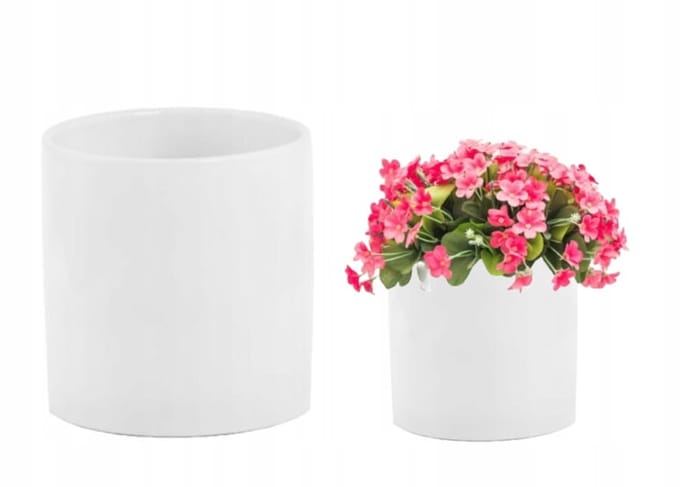 Polnix - Witte Keramische Bloempot - 8x8cm - Cilinder