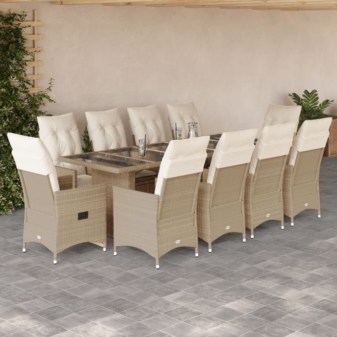 vidaXL - 11-delige - Bistroset - met - kussens - poly - rattan - beige
