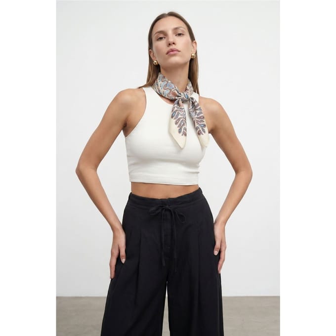 Geribbelde Mouwloze Crop Blouse