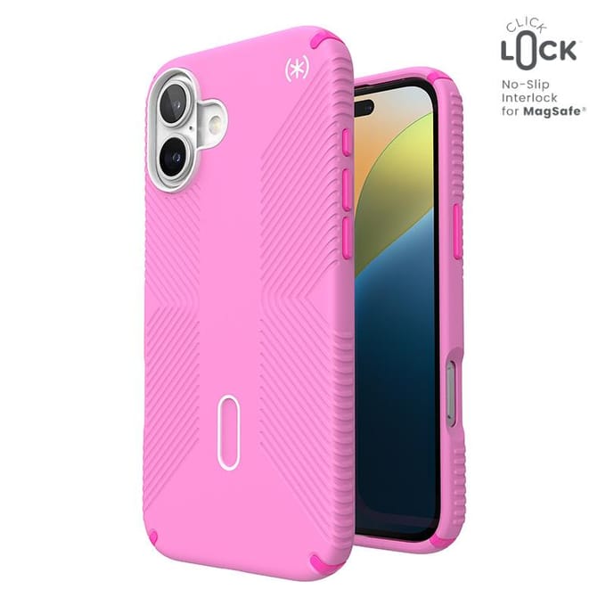Speck Presidio2 Grip Clicklock & Magsafe - Étui iPhone 16 Plus (Rose Vrai / Rose Shocking / Blanc)