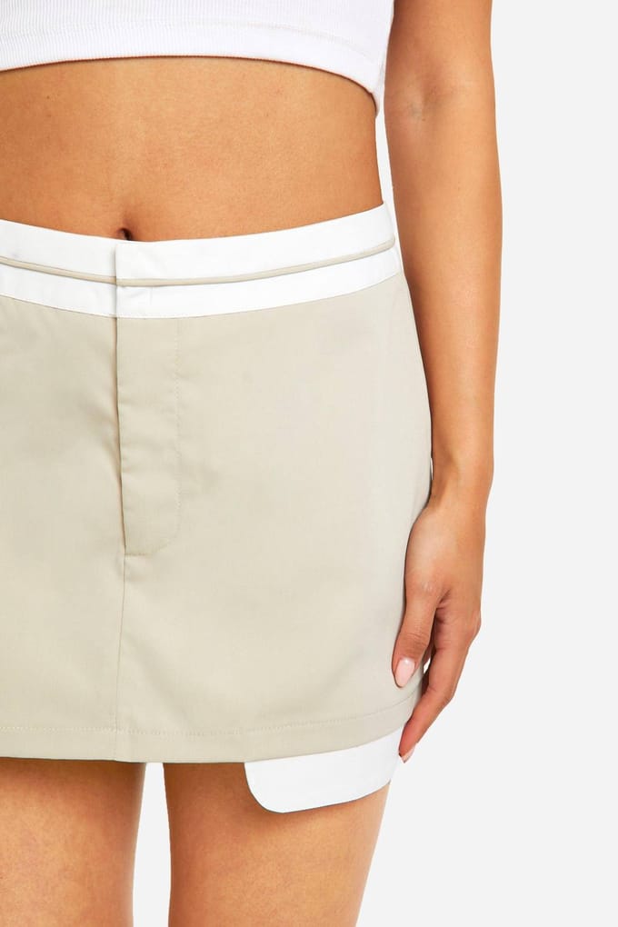 boohoo Dames Contrast Taille Op Maat Gemaakte Skort | Steen | Maat: 40