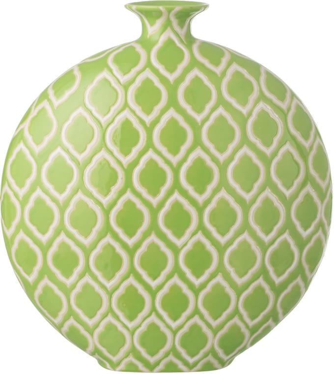 J-Line vaas Geruit - porselein - groen/wit - large