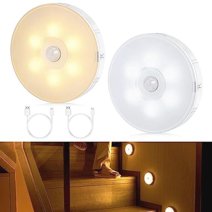 LED Nachtlampje met Bewegingssensor - Oplaadbaar Warm/Wit voor Binnen Gebruik - 2 Stuks