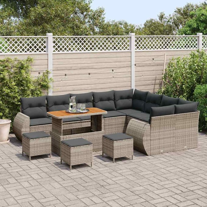 vidaXL - Tuinbank - Set - 13 - st - 13-zits - Grijs - [Synthetisch]: - Poly - Riet