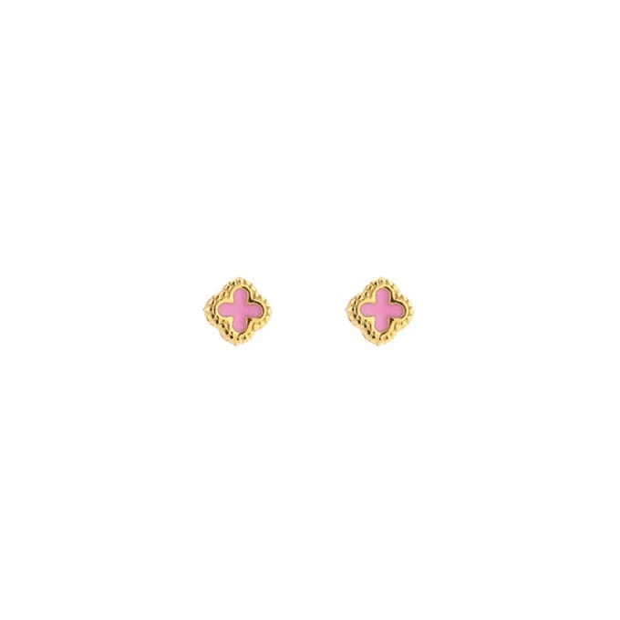 Bijoutheek Oorknoppen Klaver roze 5mm goud