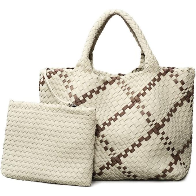 Modieuze Dames Handtas, Geweven Kleurblok Enkel-schouder Tas beige