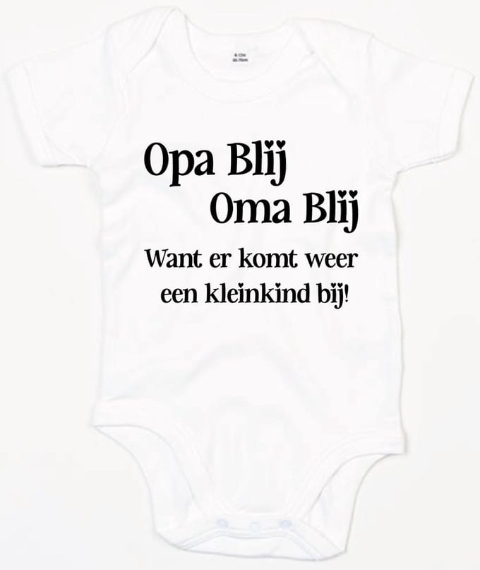 Baby Romper Opa blij,Oma blij 12-18 maand - Wit - Rompertjes baby met tekst - Nieuw kleinkind