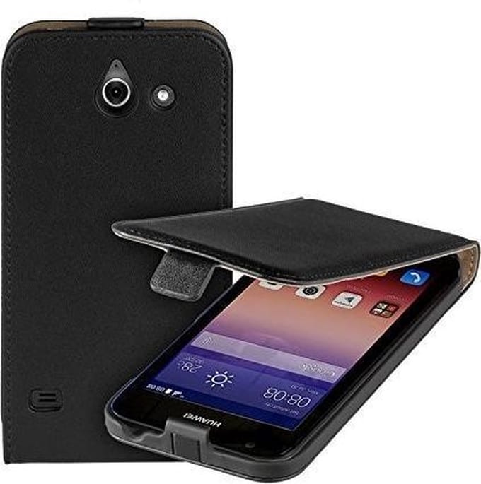 Lelycase Zwart Eco Leather Flip Case Huawei Ascend Y550