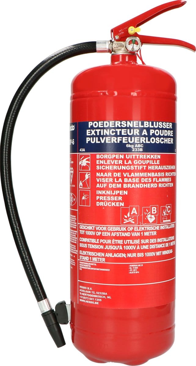Alecto BP-6 Brandblusser - Poederblusser 6 kilogram - Brandklasse ABC - Inclusief Ophangbeugel