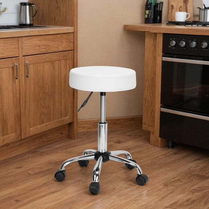 Witte stoel op wielen, verstelbaar en draaibaar - Ideaal voor salon