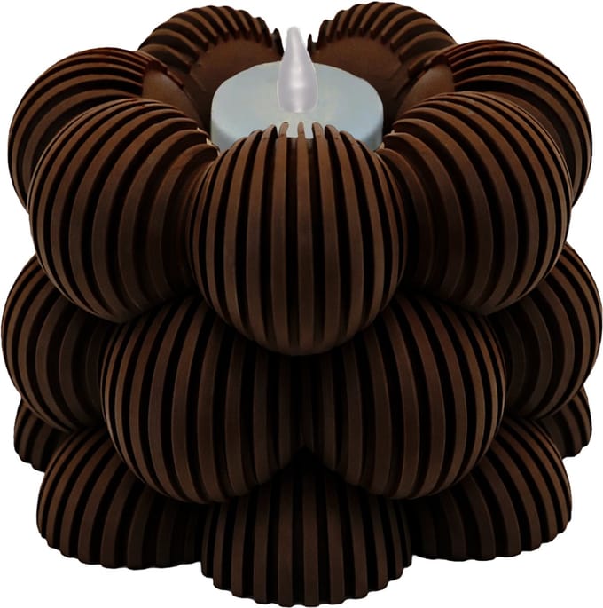 Waxinelichthouder Bubble Gestreept - Chocolade Bruin - 3d geprint - Moderne woonaccessoire - Stijlvolle waxinelichthouder