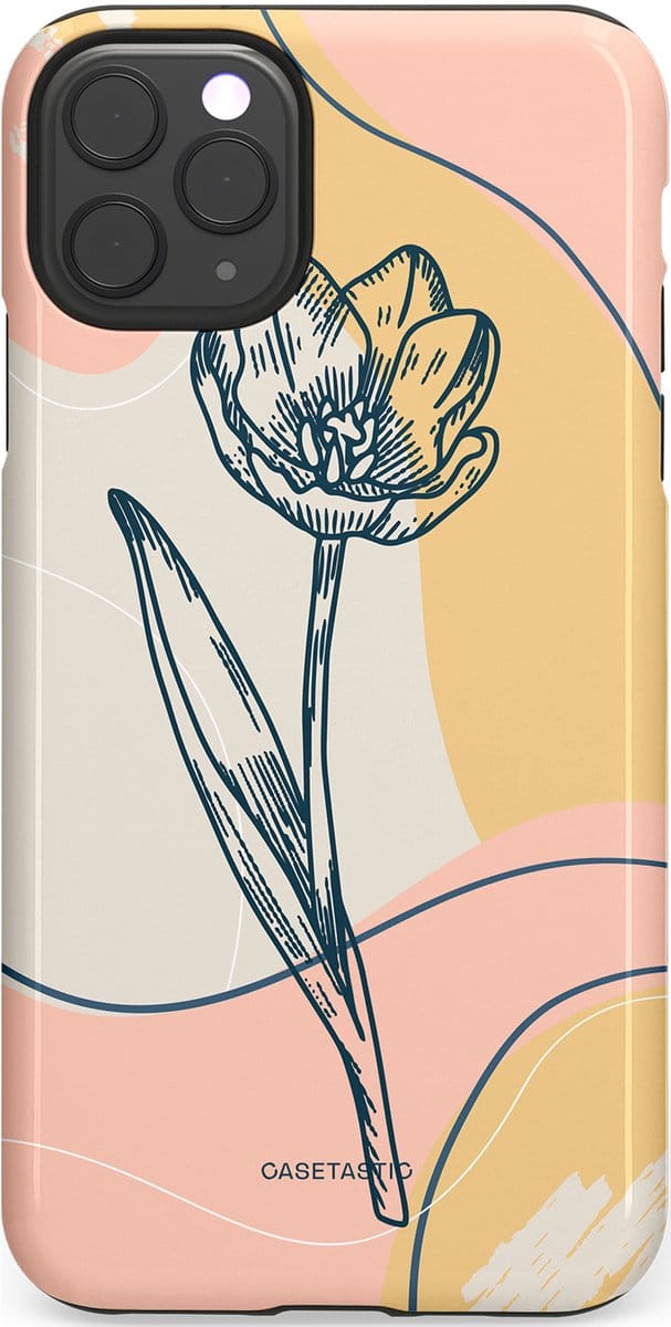 Casetastic hoesje geschikt voor Apple iPhone 11 Pro Max - Dubbellaagse bescherming - Lente tulp - Fashion Case - Perzik Beige Lichtgrijs