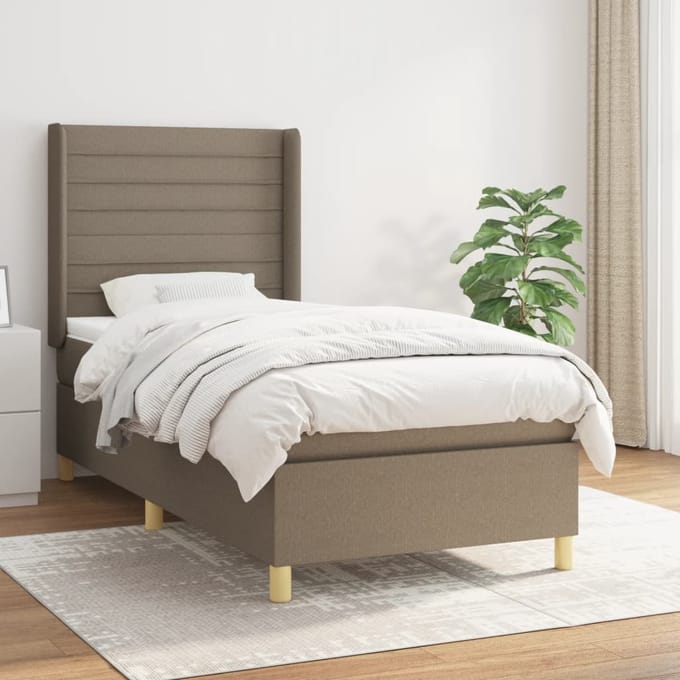 vidaXL - Boxspring - met - matras - stof - taupe - 90x190 - cm