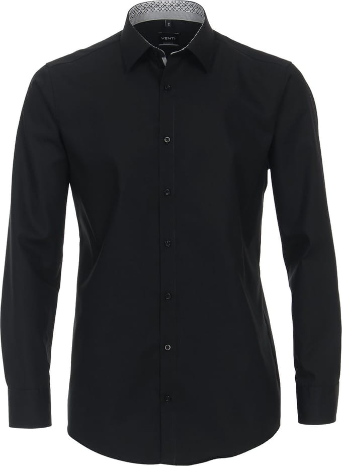 VENTI modern fit overhemd - popeline - zwart - Strijkvriendelijk - Boordmaat: 38