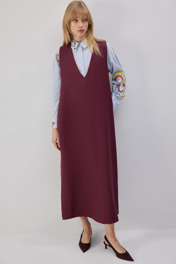 Touché Privé - Crepe jurk met V-hals - Bordeaux - Dames