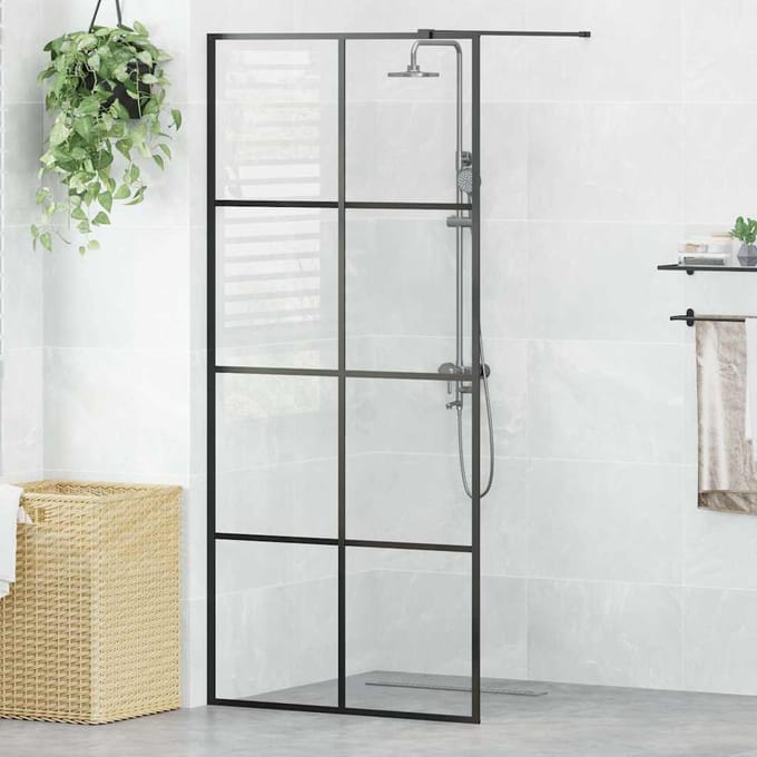 vidaXL - Inloopdouchewand - 90x195 - cm - ESG-glas - transparant - en - zwart