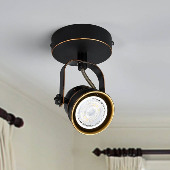 Lindby - wandlamp - 1licht - Metaal - H: 9.5 cm - GU10 - zwart, goud