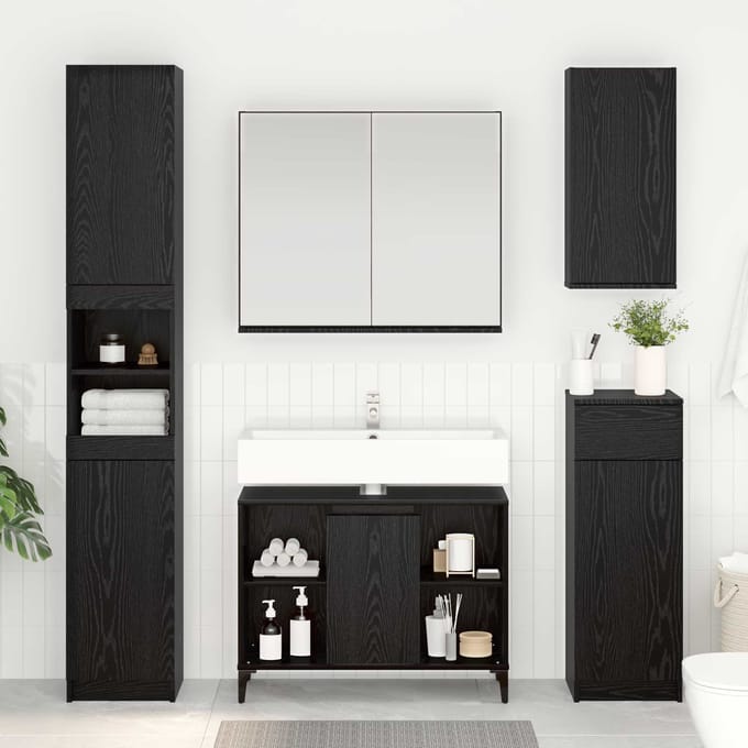 vidaXL - Wastafelkast - met - plank - met - opslag - Zwart - Eiken - 80 - x - 33 - x - 60 - cm