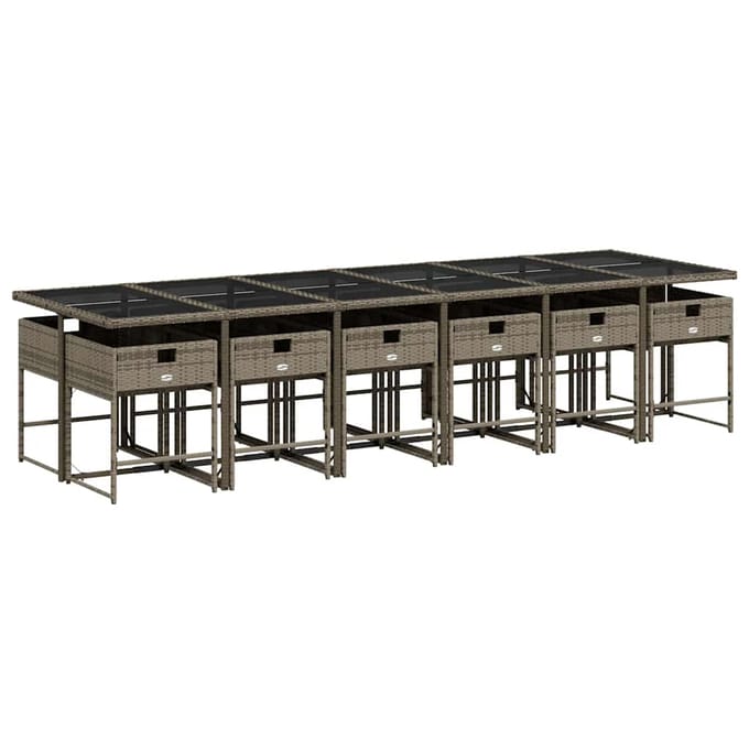 vidaXL - 13-delige - Tuinset - met - kussens - poly - rattan - grijs