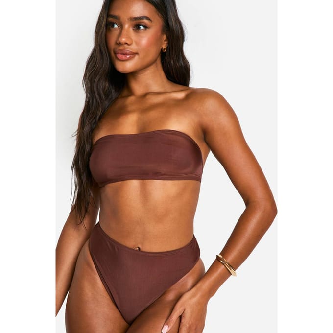 boohoo Dames Mix & Match Hoge Taille Bikini Slip | Bruin | Maat: 36