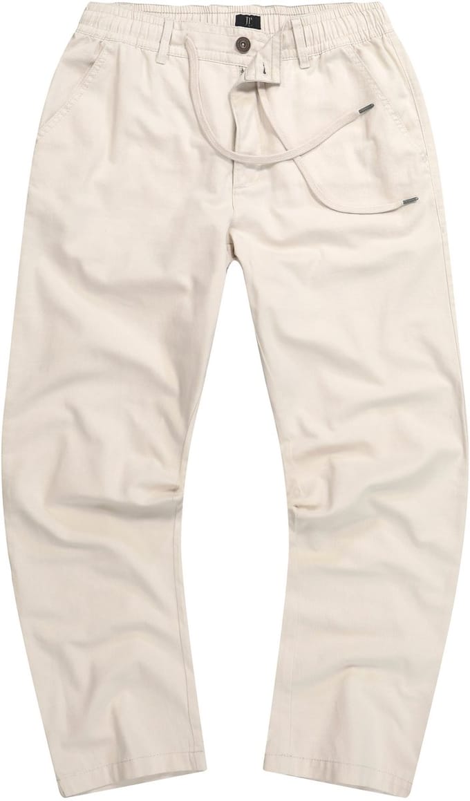 JP 1880 - Heren - Broek linnenlook casual pasvorm elastische band - Vanille - Maat 6XL