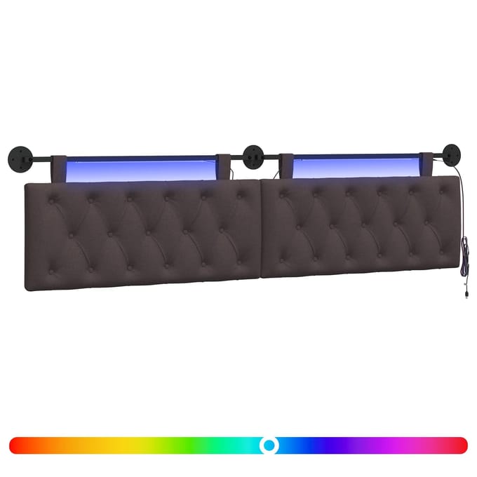 vidaXL - Hangend - hoofdbord - Met - LED-verlichting - Donkerbruin - Stof