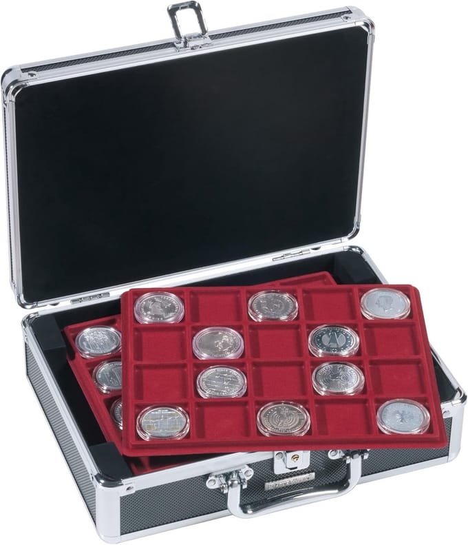 Muntendoos voor 120 munten in capsules (10 & 20 euro) - Zwart/Zilver