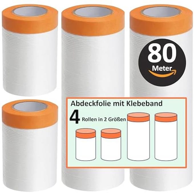80 meter afdekfolie met plakband voor schilderwerk - 4 rollen