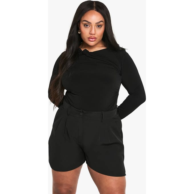 boohoo Dames plus twistdetail met ruching bodysuit | Black | Maat: 28