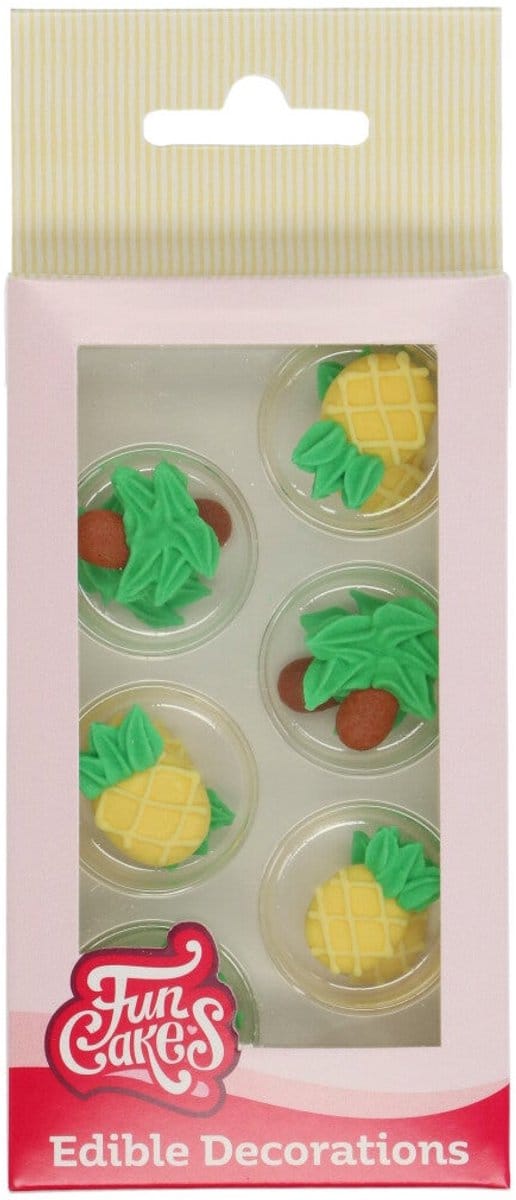 FunCakes Suikerdecoraties - Ananas & Palmbomen - 8 Stuks - Eetbare Taartdecoratie