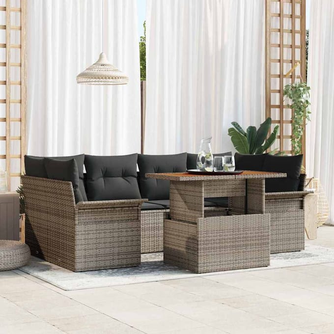 vidaXL Tuinbank Set met kussen 7 pcs Grijs