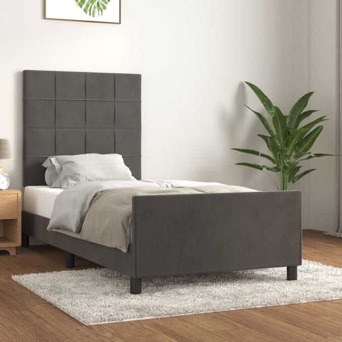 vidaXL - Bedframe - zonder - matras - 100x200 - cm - fluweel - donkergrijs