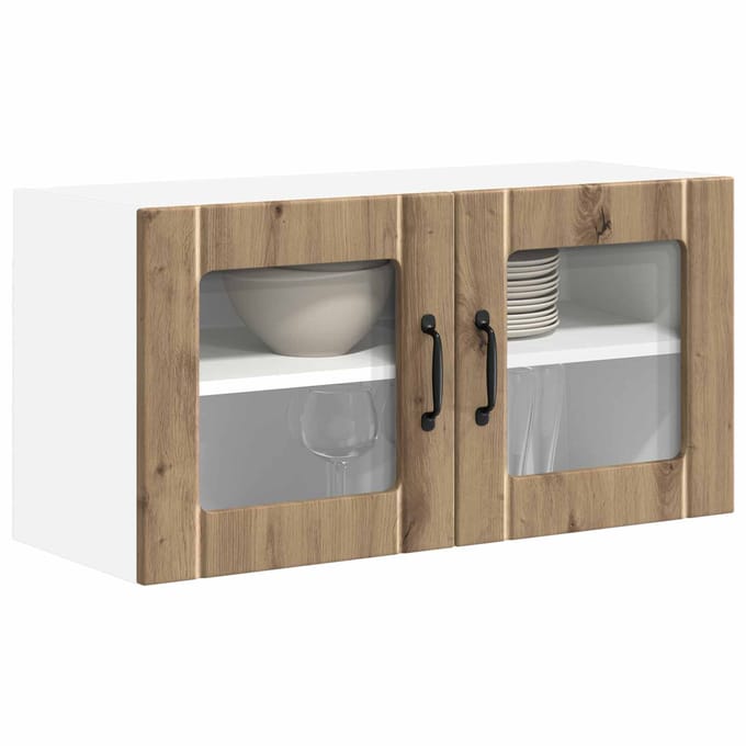 vidaXL - Wandglas - Kasten - LUCCA - Artisanaal - eiken - 80 - x - 31 - x - 40 - cm