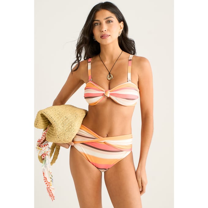 Bikinitop met veelkleurige strepen en gouden details