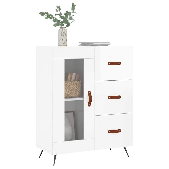vidaXL - Dressoir - 69,5x34x90 - cm - bewerkt - hout - hoogglans - wit