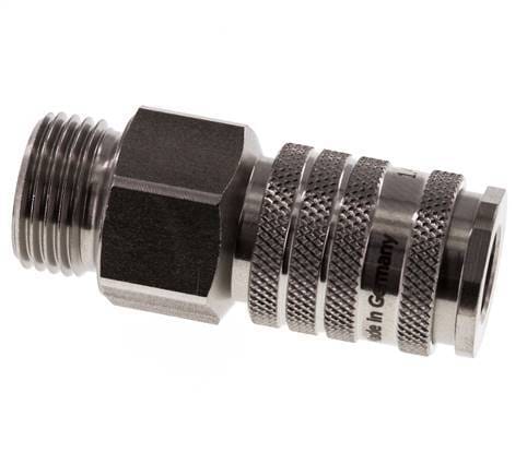 RVS DN 7.8 Luchtkoppeling Snelkoppeling G 1/2 inch Buitendraad Double Shut-Off - CLS7-M-S-SV-BL-012
