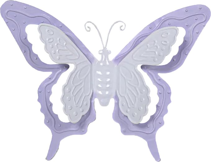 Mega Collections tuin/schutting decoratie vlinder - metaal - lila paars - 36 x 27 cm
