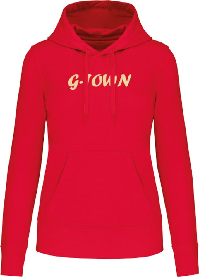 G-TOWN – Dames Hoodie – Rood – Regular Fit – Biologisch Katoen