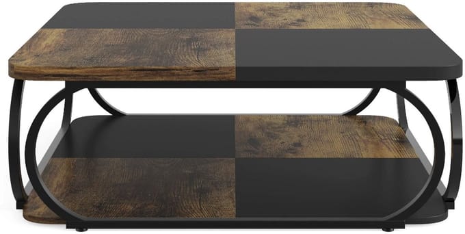 MAZAZU - Salontafel - Industrieel Design - Zwart/Rustiek Bruin - 100x100x50 cm