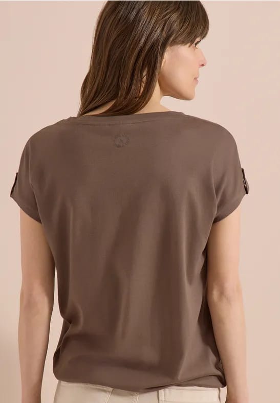 Shirt met ronde hals en omslagdetail